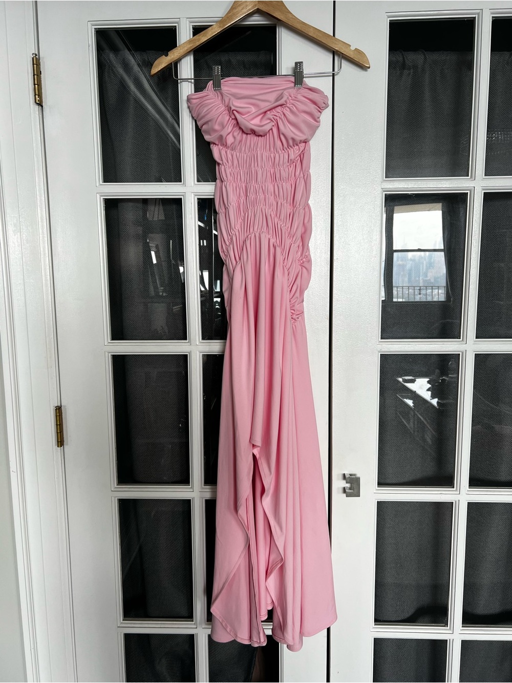 OW Collection Fria Maxi Dress Pink Ruched Strapless Gown
